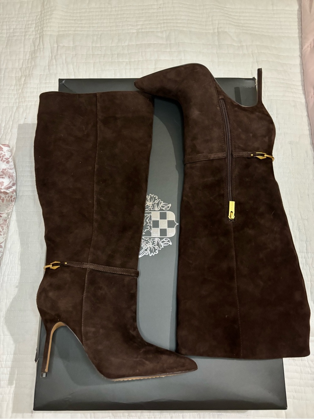 Vince Camuto Dark Brown Suede Over-the-Knee Stiletto Boots